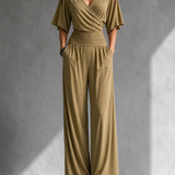 Alicia | Elegant set with crossover top and wide leg