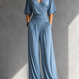 Alicia | Elegant set with crossover top and wide leg