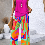 Clotilde™ | Pink Top and Abstract Pants Set