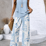 Olalla™ | Sky Blue Two-Piece Set Blouse and Botanical Pants