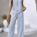 Nicolasa™ | Blue Striped Top and Wide Leg Pants Set