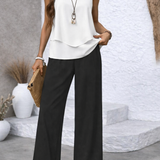 Gregoria™ | Two-Tone Set White Blouse and Black Pants