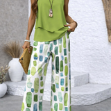 Sabina™ | Green Top and Geometric Pants Set