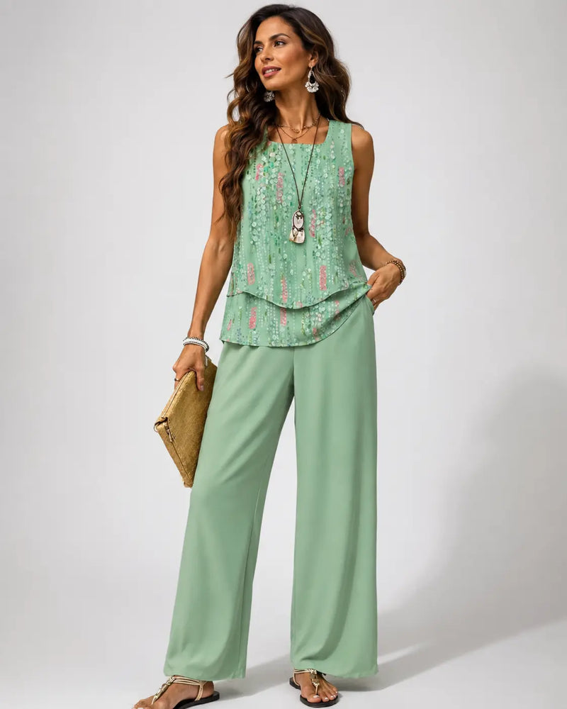 Maravillas™ | Mint Green Layered Top and Pants Set