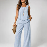 Nicolasa™ | Blue Striped Top and Wide Leg Pants Set