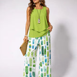 Sabina™ | Green Top and Geometric Pants Set