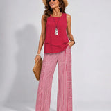 Ramona™ | Pink Set with Solid Top and Striped Pants