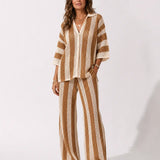 Zenaida™ | Striped Crochet Kimono and Pants Set