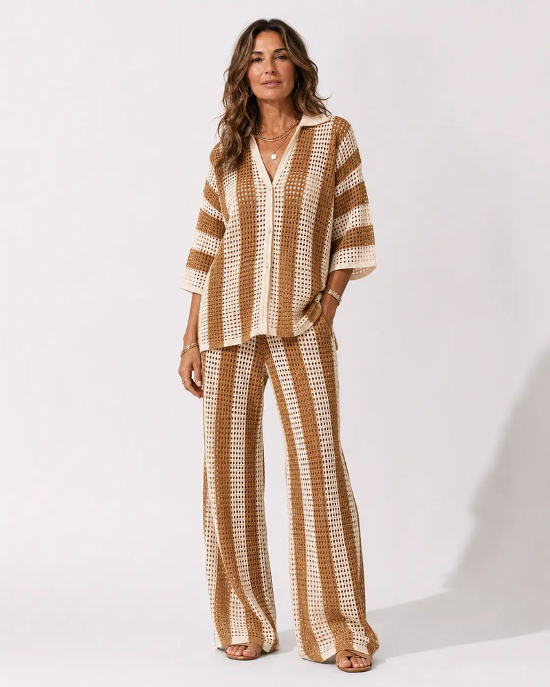 Zenaida™ | Striped Crochet Kimono and Pants Set