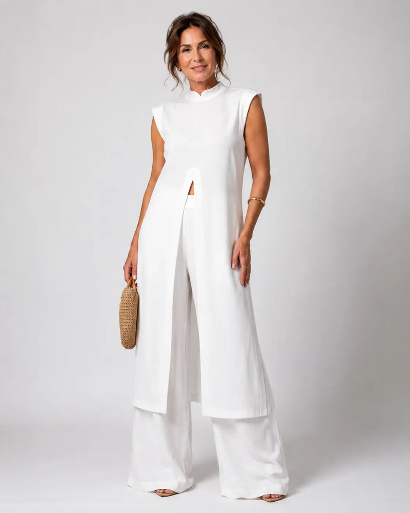 Benigna™ | White Ruffled Tunic Set and Pants