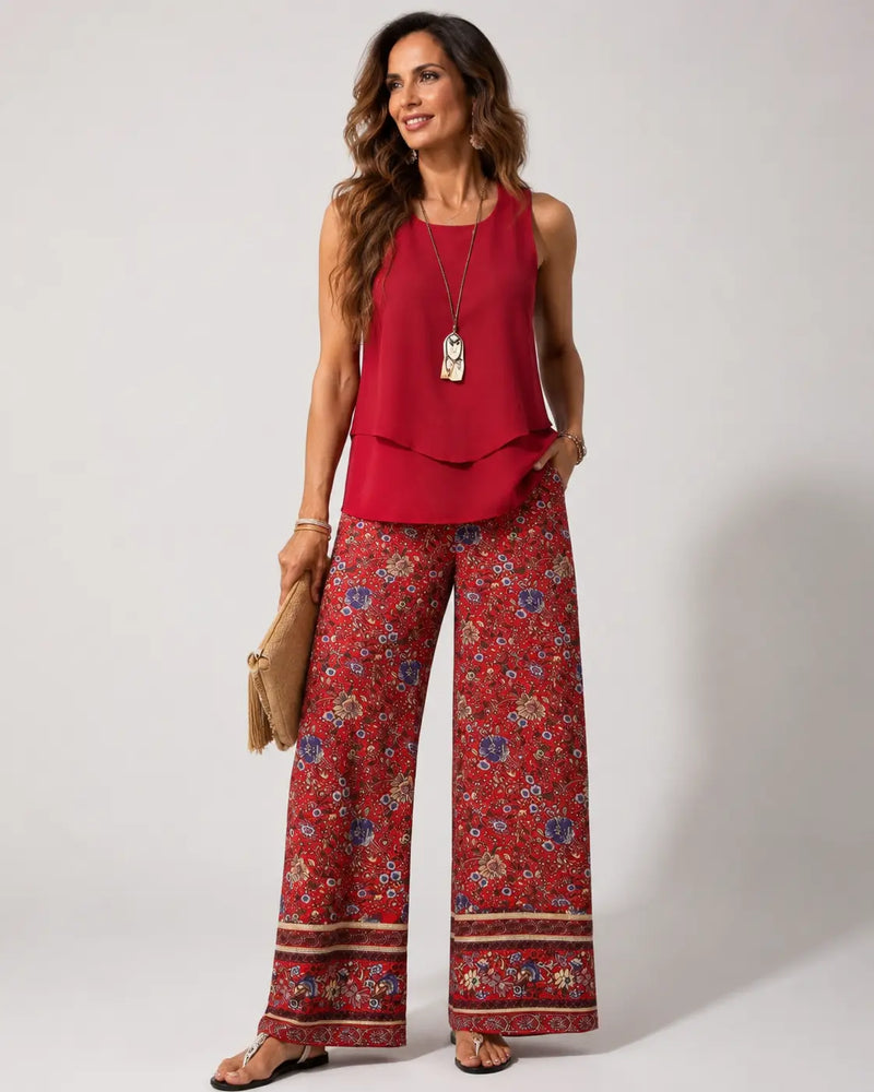 Cayetana™ | Boho Layered Top and Floral Pants Set
