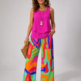 Clotilde™ | Pink Top and Abstract Pants Set
