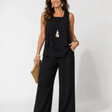 Eloísa™ | Black Layered Top and Wide Leg Pants Set