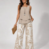 Ernestina™ | Natural Set Beige Blouse and Botanical Pants