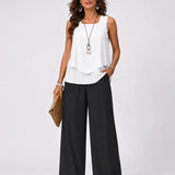 Gregoria™ | Two-Tone Set White Blouse and Black Pants