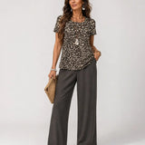 Higinia™ | Animal Print Top and Wide Leg Pants Set