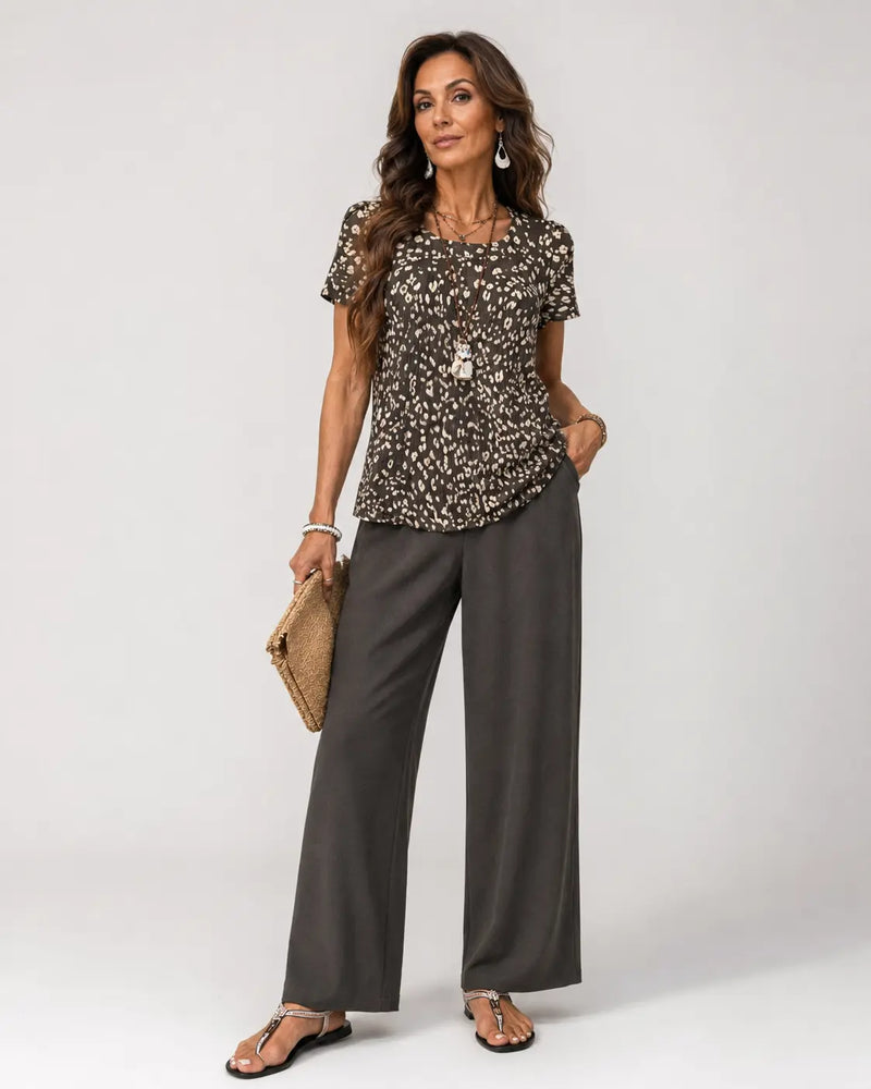 Higinia™ | Animal Print Top and Wide Leg Pants Set