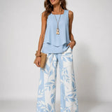 Olalla™ | Sky Blue Two-Piece Set Blouse and Botanical Pants
