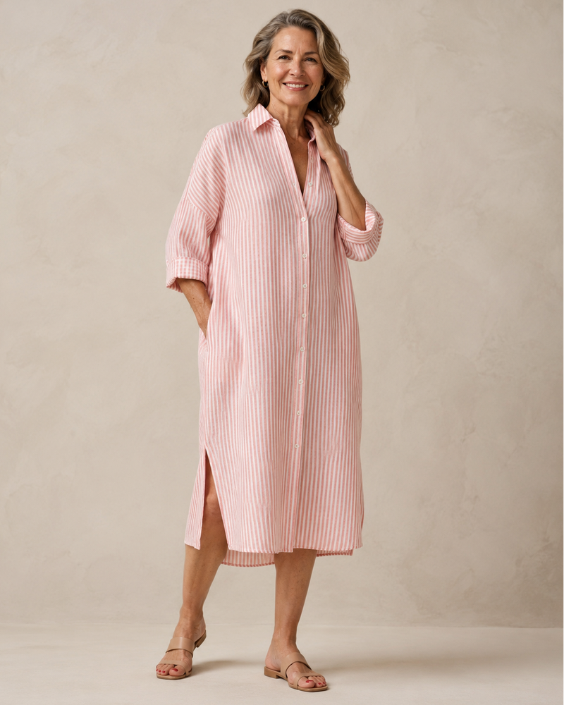 Yolanda | Classic Striped Maxi Shirt Dress