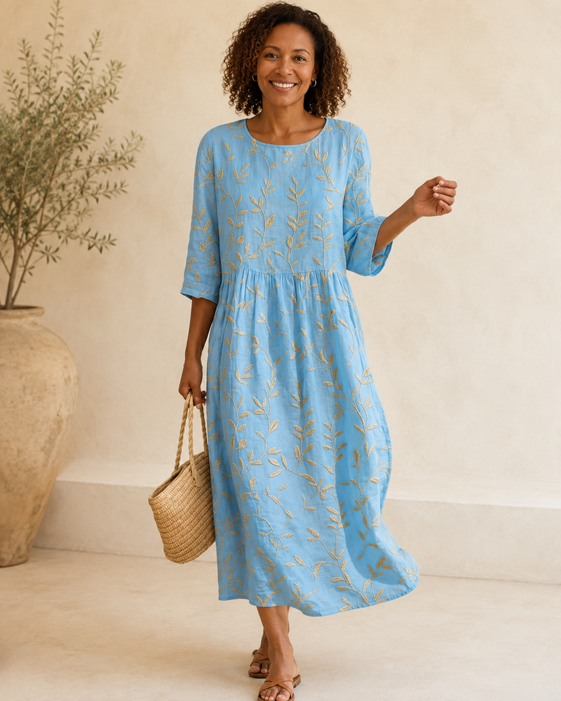 Lerato | Midi Dress with Round Neck and Embroidery