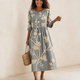 Simone | Midi Dress with Plant and Flower Embroidery