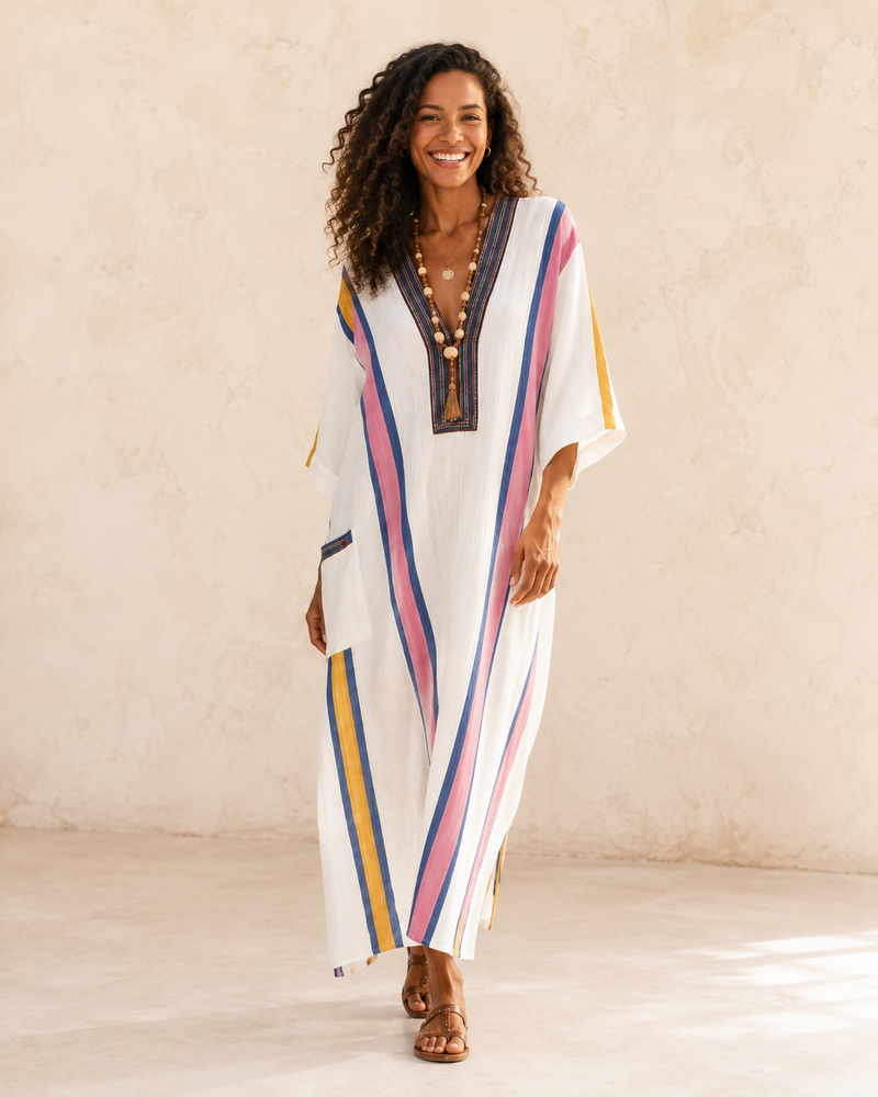 Multicolor White Sara Caftan