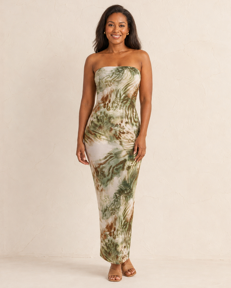 Faith | Sleeveless Maxi Tube Dress with Abstract Print