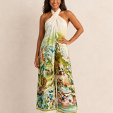 Kayla | White Tropical Print Halter Neck Maxi Dress