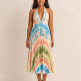 Nadia | Halter Neck Midi Dress with Tie-Dye Print
