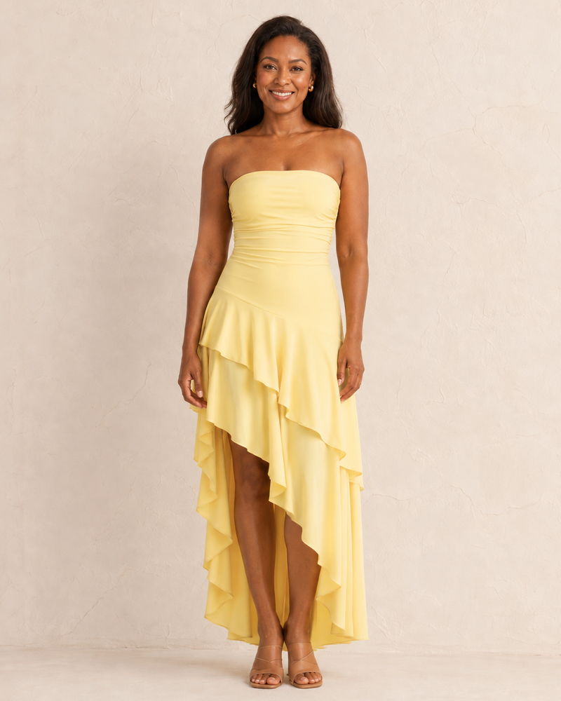 Brooke | Maxi Yellow Dress with Ruffles, Sleeveless and Gathered