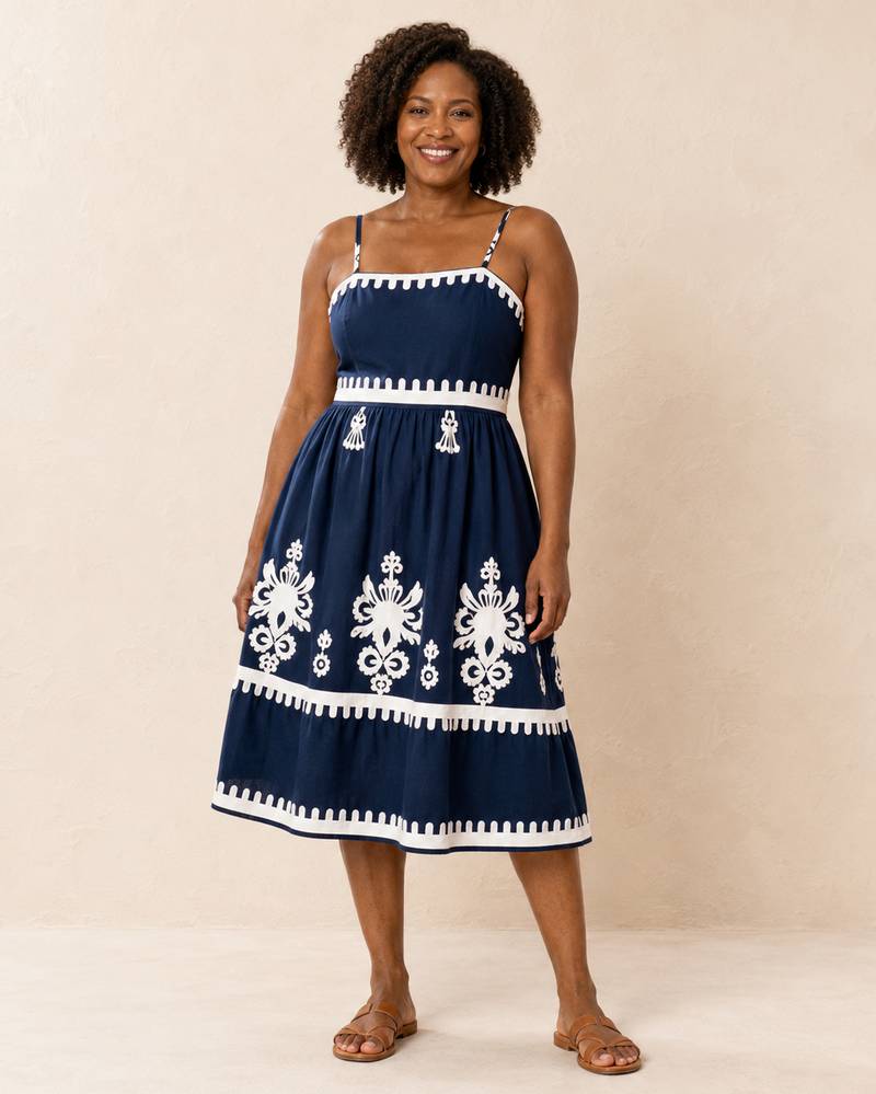Simone | Mini Spaghetti Strap Dress with Floral Print in Navy Blue