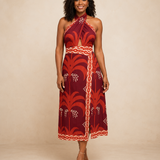 Whitney | Backless Midi Dress with Tropical Print and Cut