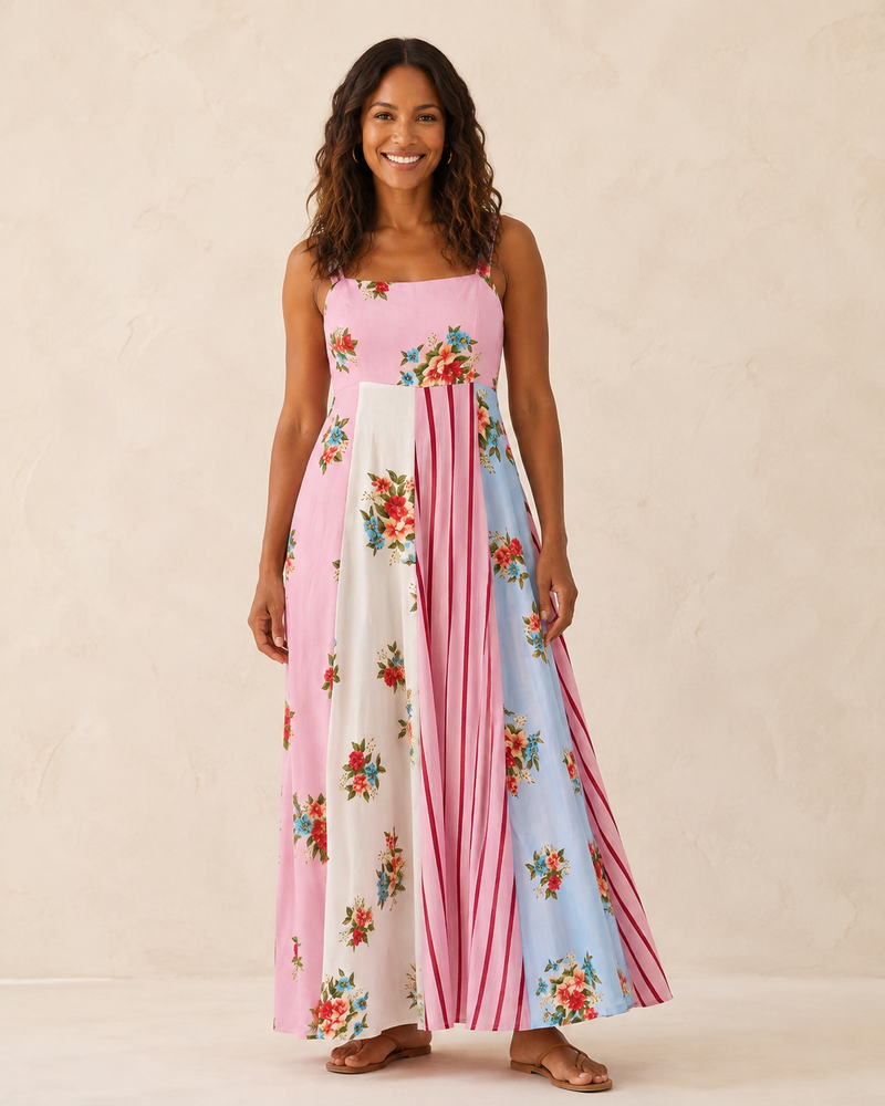 Precious | Maxi Dress with Spaghetti Straps and Pink Floral Print