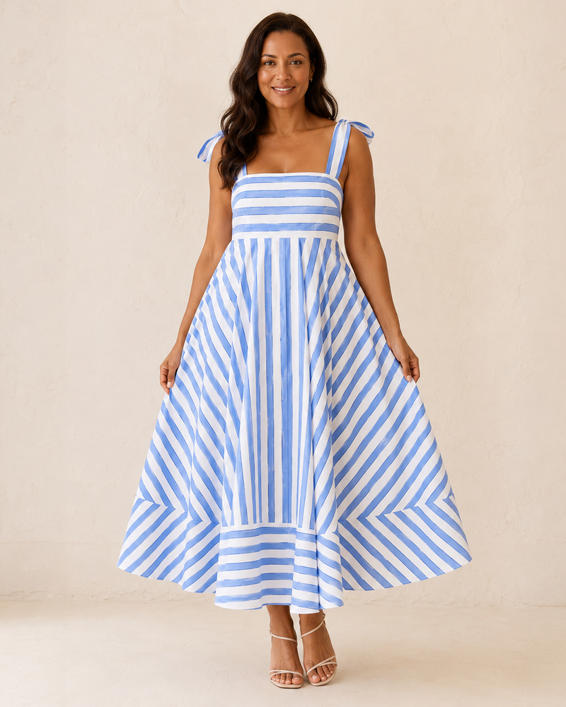 Zanele | Midi A-Line Dress with Square Neckline and Straps