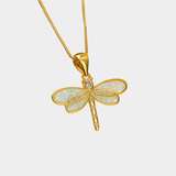 Gold Butterfly Shaped Necklace with Opal