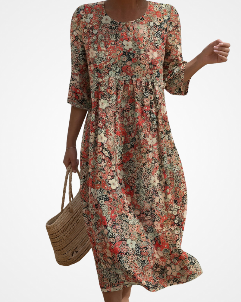 Sara - Maxi Dress with Round Neckline and Embroidery