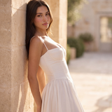 Midi dress with corset and flowing skirt