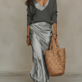 Elowra Satin Midi Dress with Included Sweater