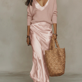 Elowra Satin Midi Dress with Included Sweater