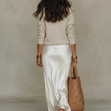 Elowra Satin Midi Dress with Included Sweater