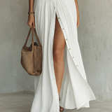 OLIVIA | Long Maxi Dress for Women with Notch Lapel and Long Sleeves in Linen