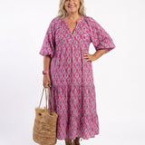 Apolline™ | Midi dress with three-quarter sleeves and V-neck print