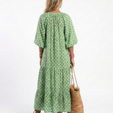 Apolline™ | Midi dress with three-quarter sleeves and V-neck print