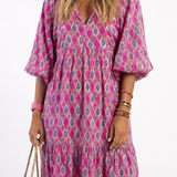 Apolline™ | Midi dress with three-quarter sleeves and V-neck print