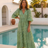 Apolline™ | Midi dress with three-quarter sleeves and V-neck print