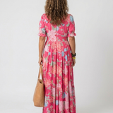 Ione™ | Short Sleeve Midi Dress with V-Neck and Floral Print
