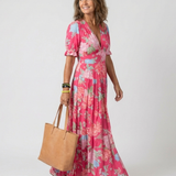 Ione™ | Short Sleeve Midi Dress with V-Neck and Floral Print