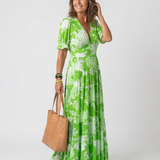 Ione™ | Short Sleeve Midi Dress with V-Neck and Floral Print