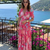 Ione™ | Short Sleeve Midi Dress with V-Neck and Floral Print