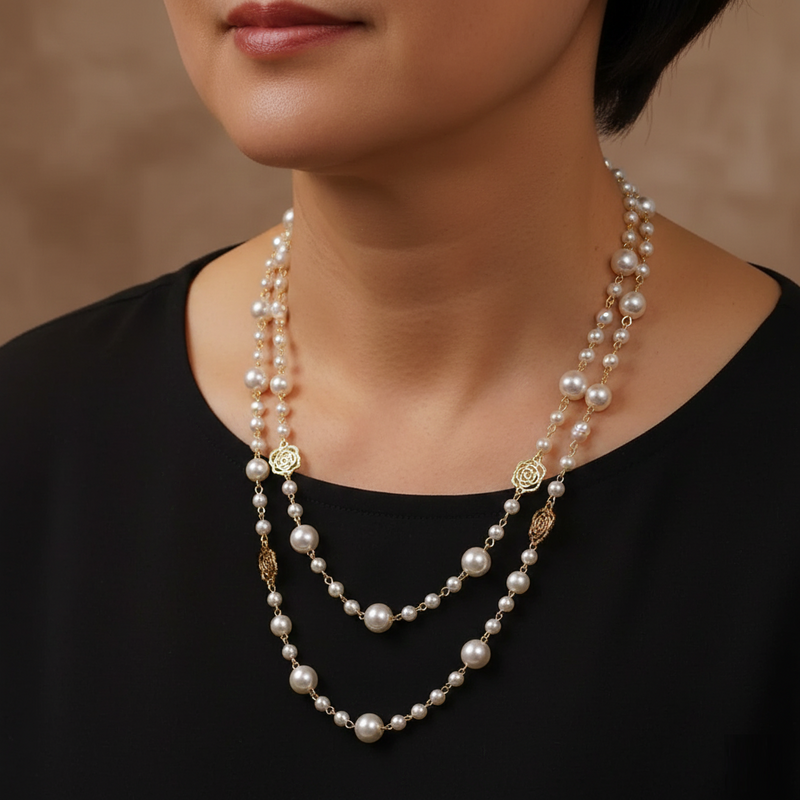 Elegant gold necklace with pearl